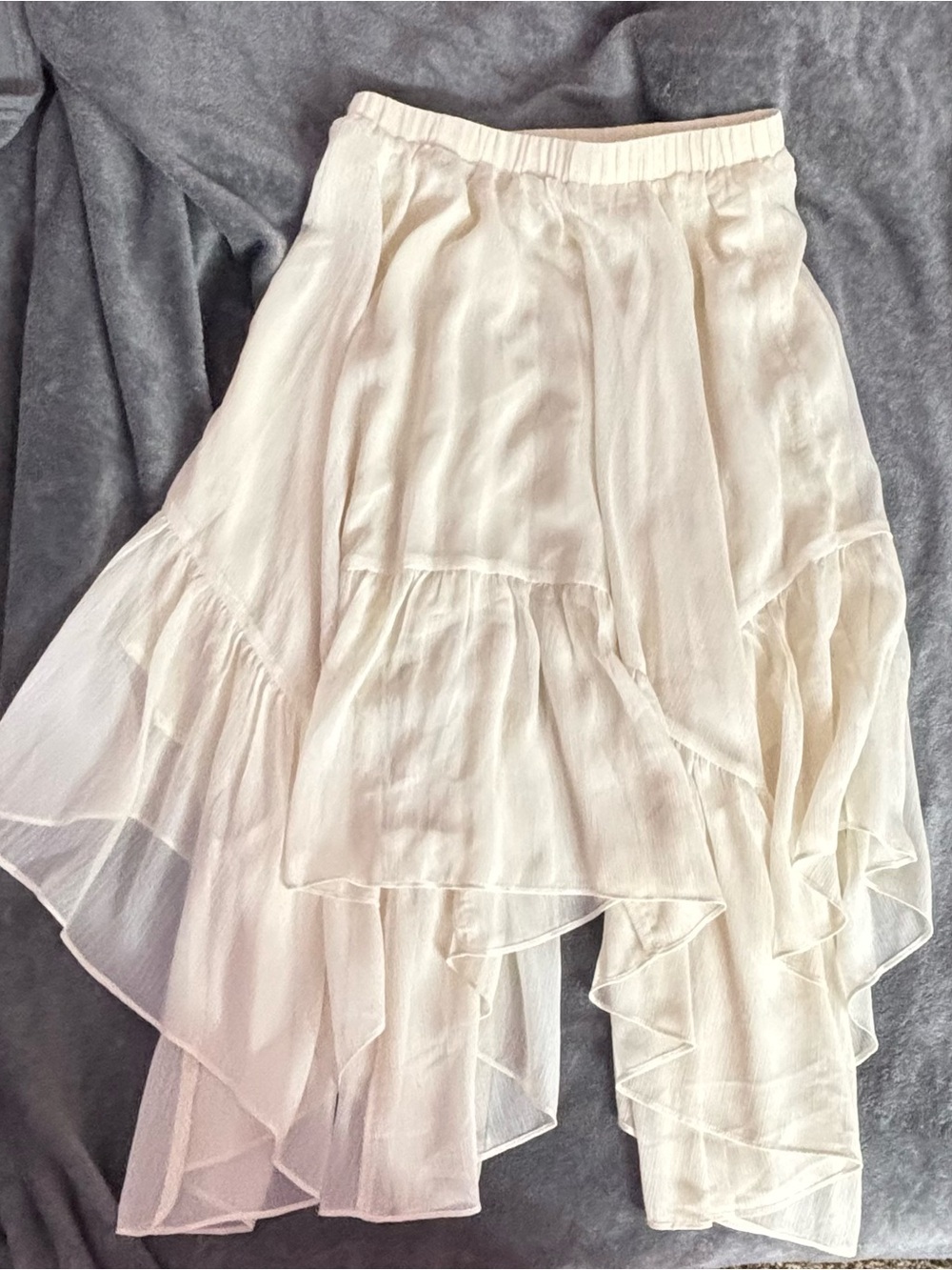 Sincerely Jules Cream Asymmetrical Ruffle Skirt